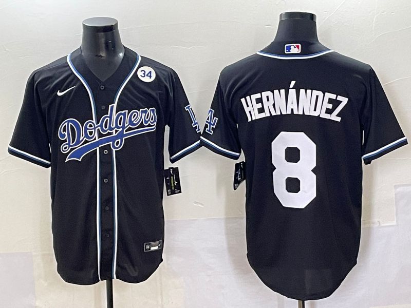 Men 2025 Los Angeles Dodgers #8 Hernandez Black Three generations Fashion Nike MLB Jersey style 7049